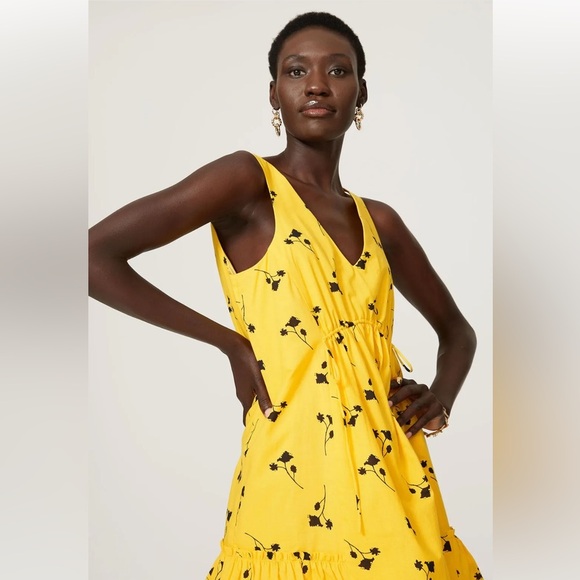 Thakoon Collective Yellow Floral Ruffle Sleeveless Shift Dress- Size 2 - Picture 7 of 8